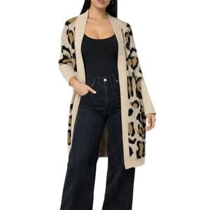 Miss Sparkling Tan Leopard Print Cardigan Animal Print Chunky Knit Medium NWT
